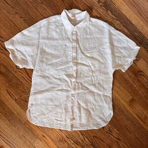 MNG Mango White Linen Relaxed-Fit Short Sleeve Button-Up - Size M